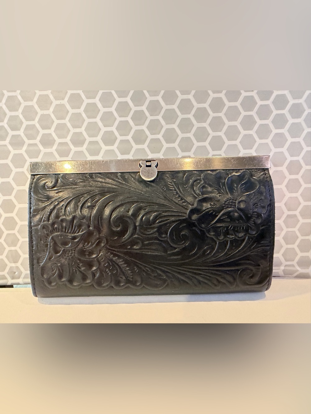 Patricia Nash Embossed Floral Leather Clutch - Black